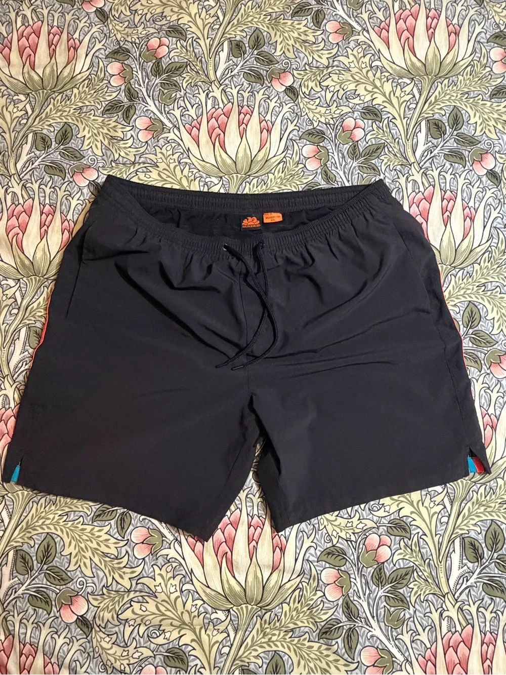 Sundek Black Swim Short Shorts with Orange & Teal Stripe